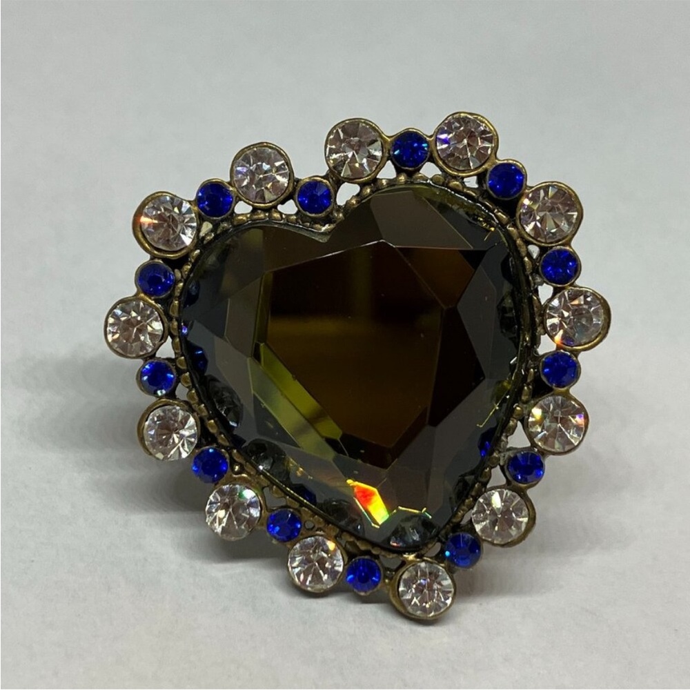 Betsey Johnson Black Heart Ring with Blue and White Accents